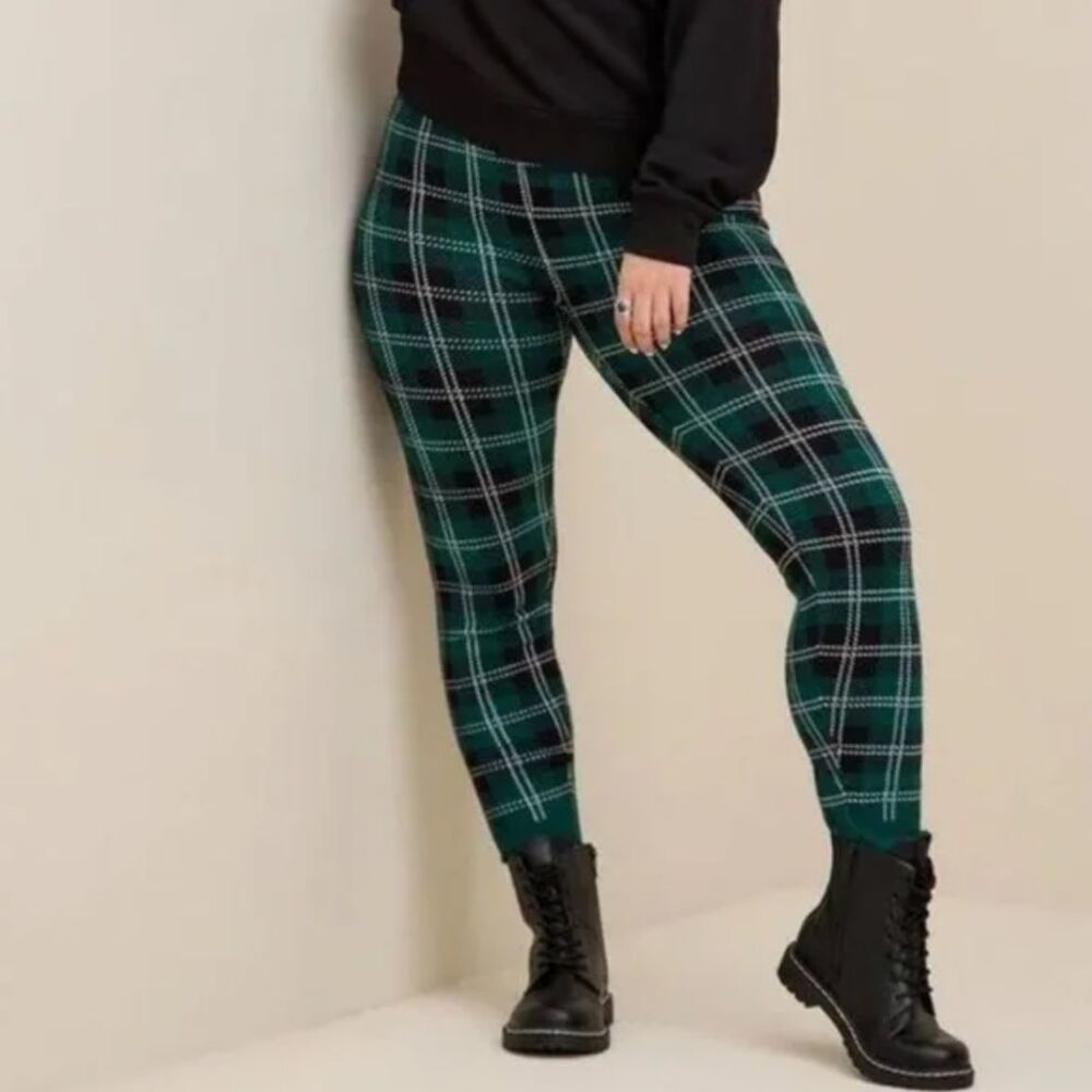 Torrid Green Plaid Sweater Knit Leggings 2X 18 20 High Rise Stretch Pull On NWT - Picture 4 of 11
